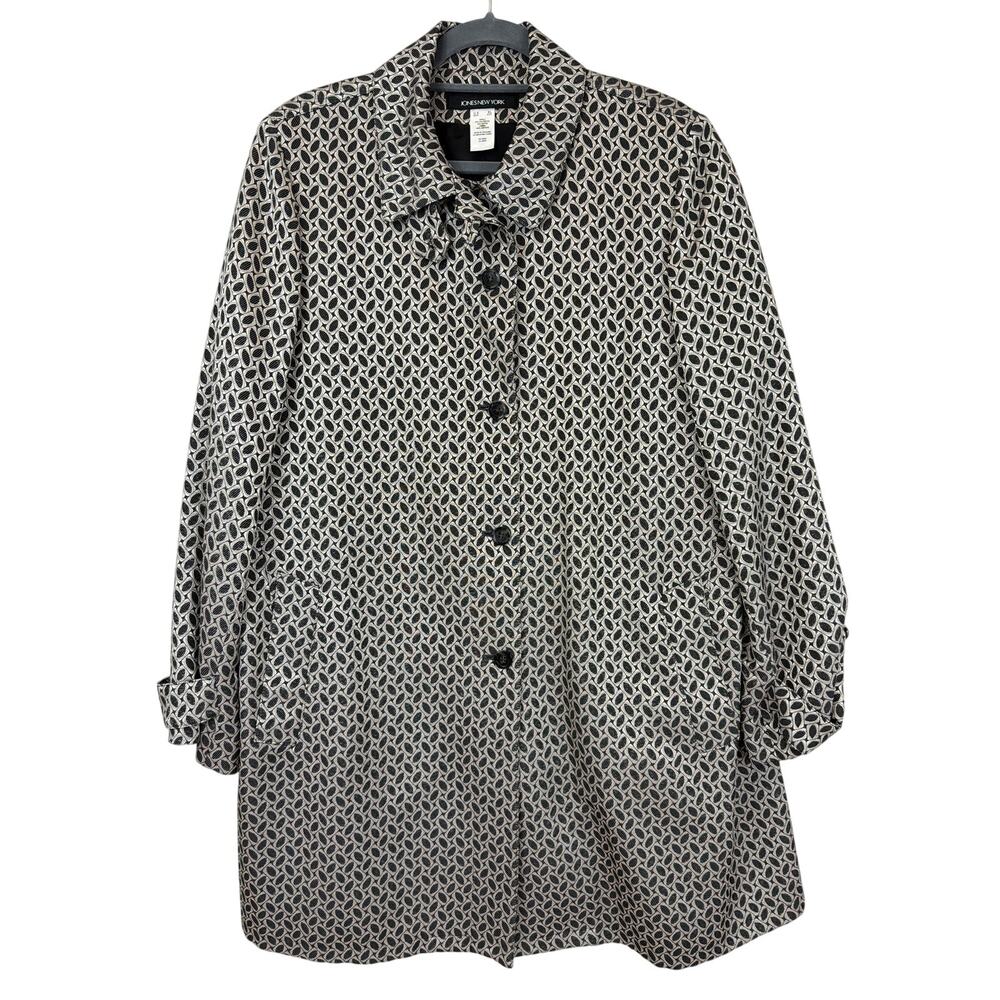 Jones New York Black And Grey Long Adjustable Sleeve Belted Jacket XL